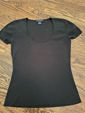Ann Taylor Black Scoop Neck Short Sleeve Tee 100% silk XS
